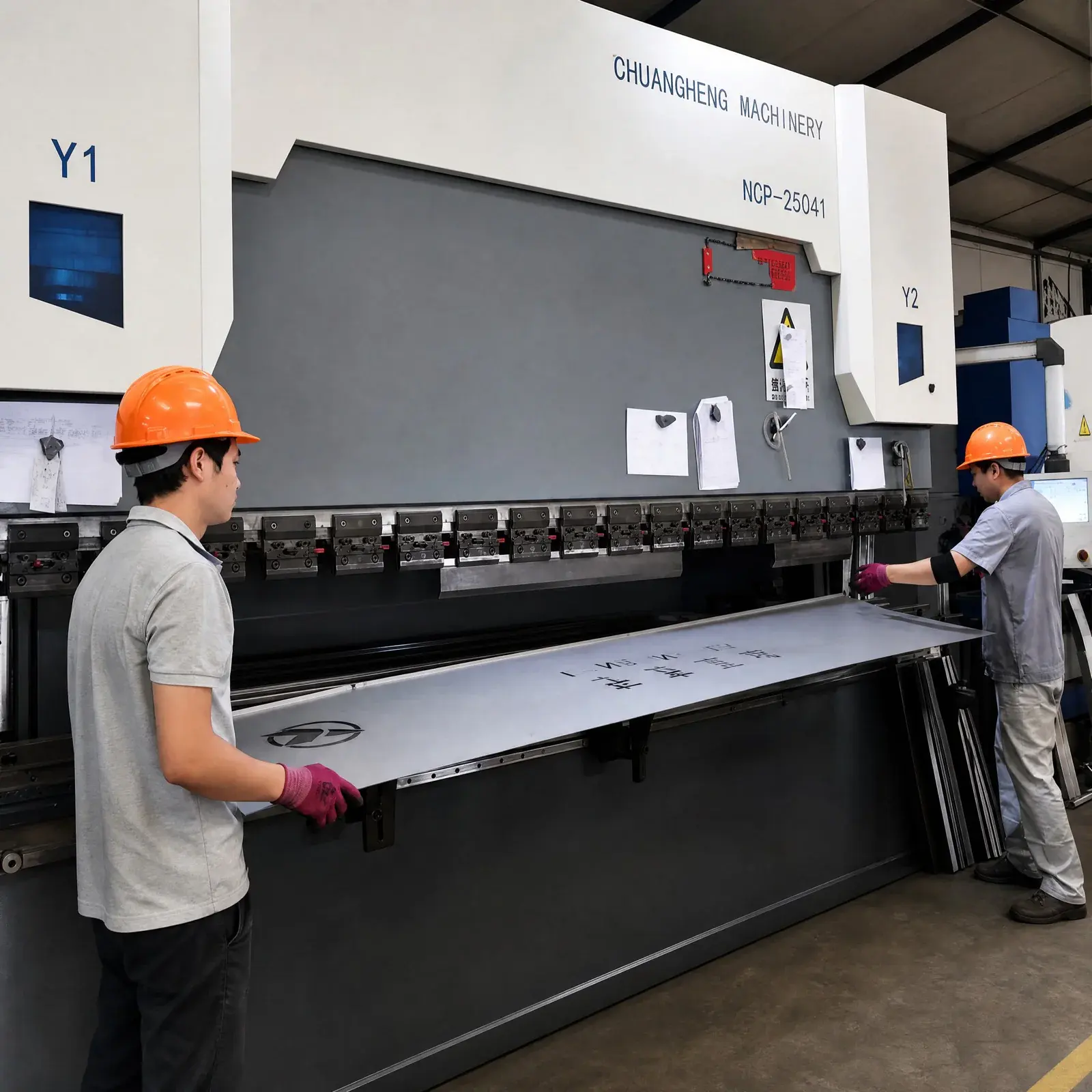 STEELHUI worker operating a press brake