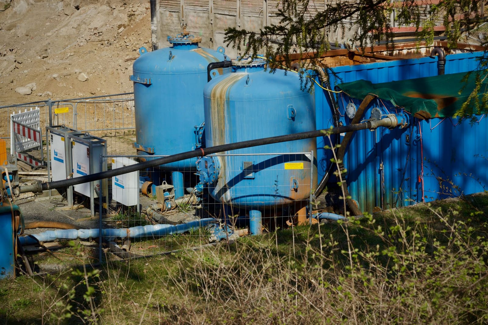 Water treatment plant pipes tanks