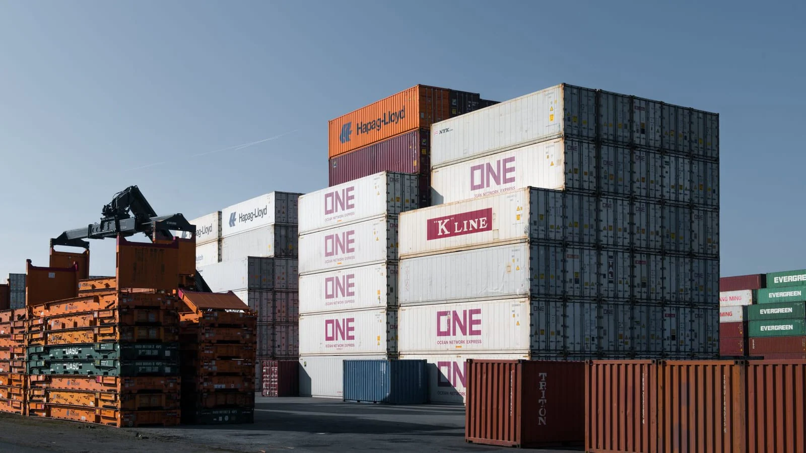 Shipping containers stacked port