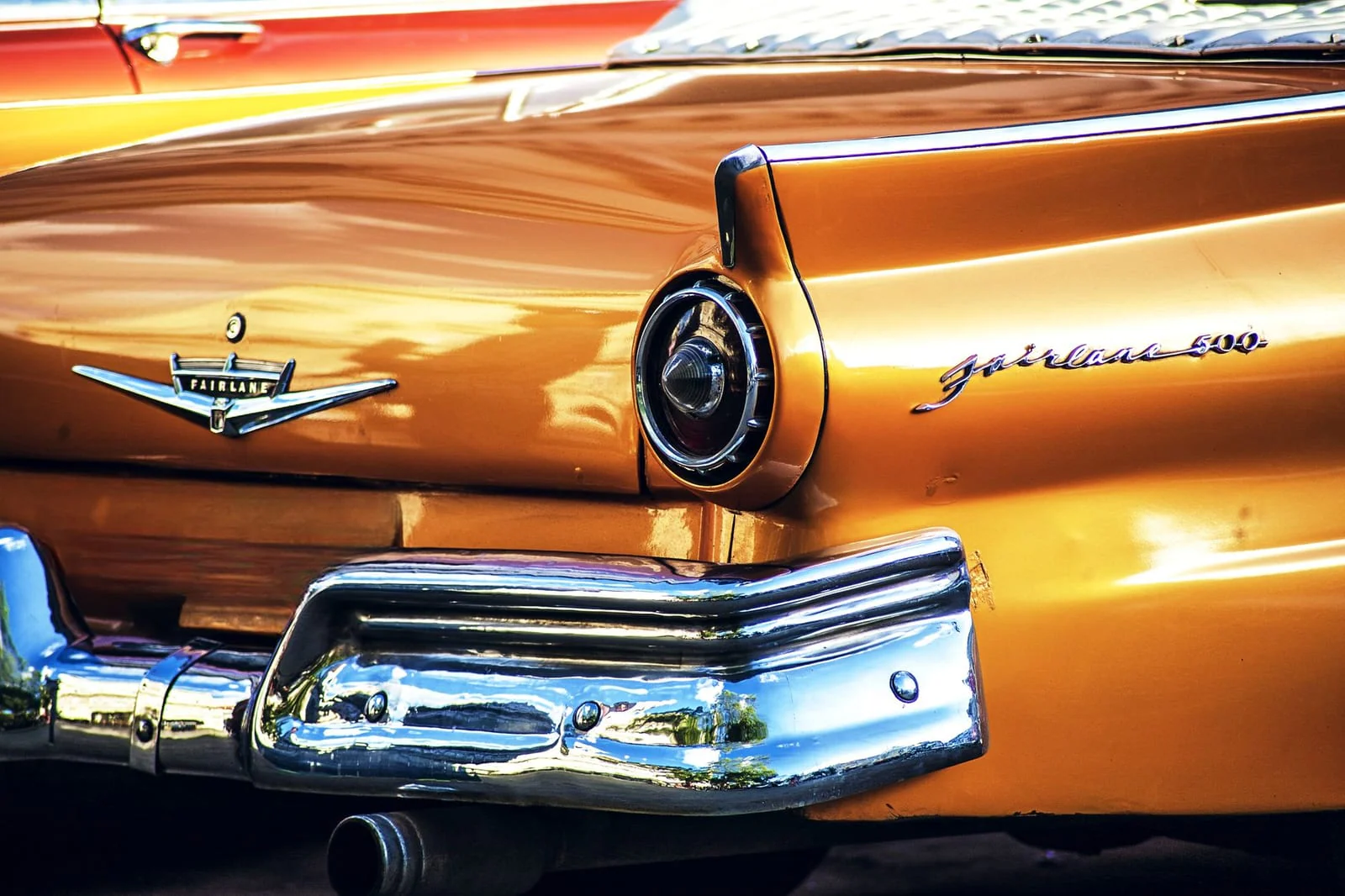 Car chrome trim detail closeup